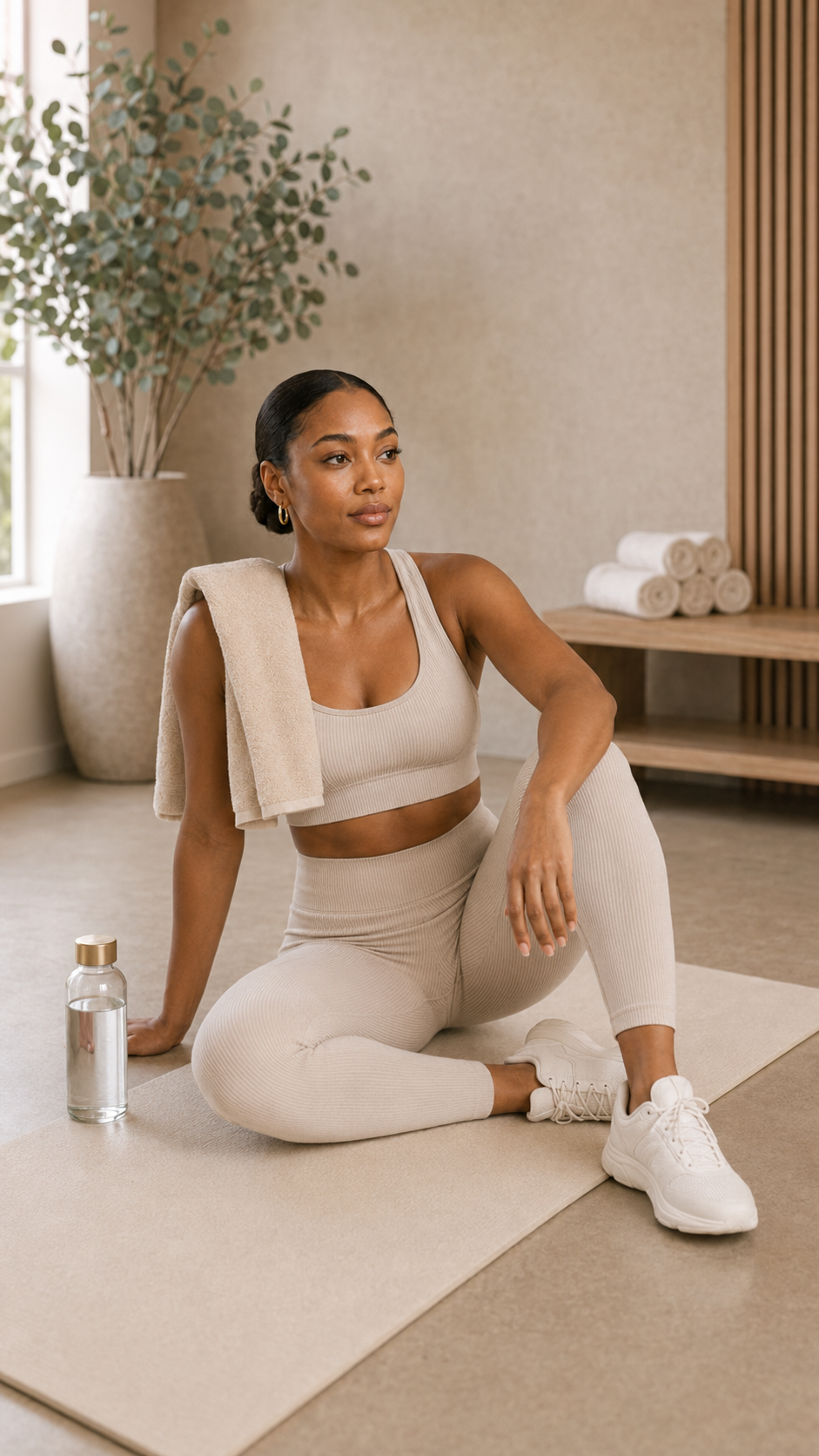 Naomi Vale seated after recovery-focused studio movement