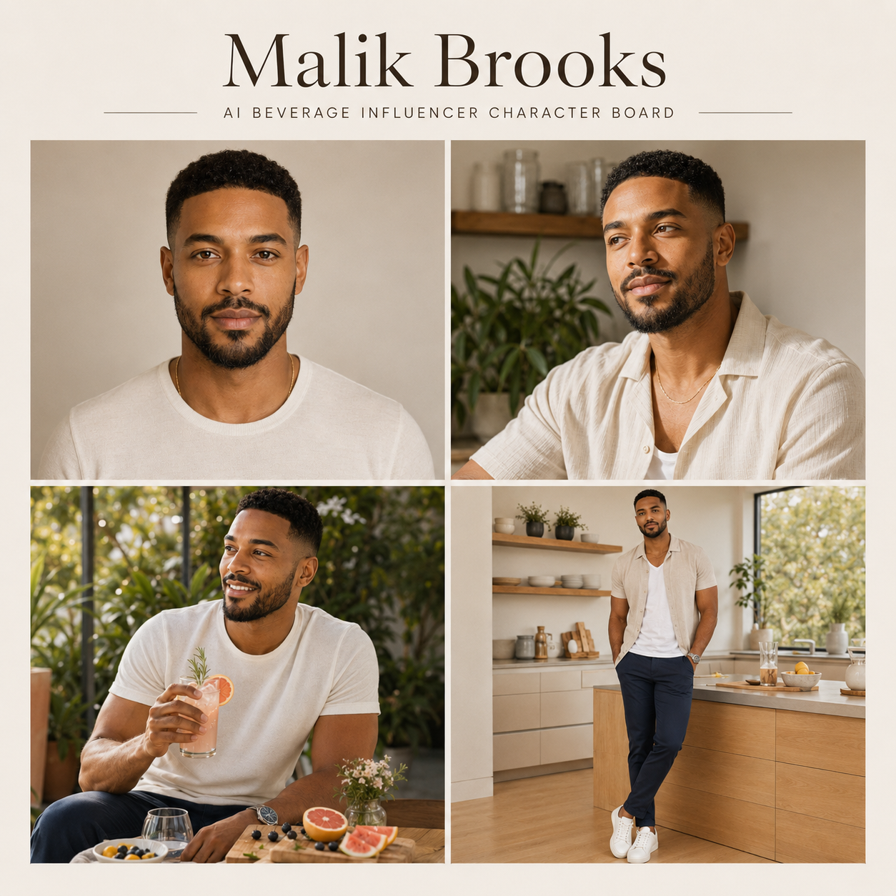 Malik Brooks AI lifestyle influencer character board
