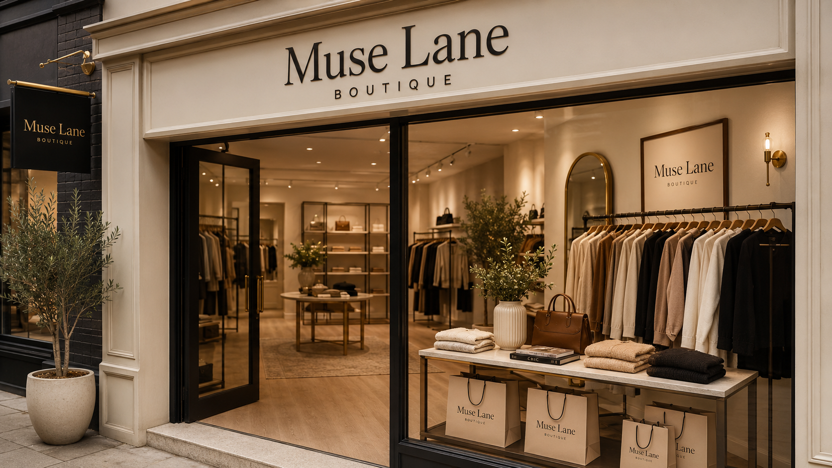 Muse Lane Boutique storefront and interior mockup