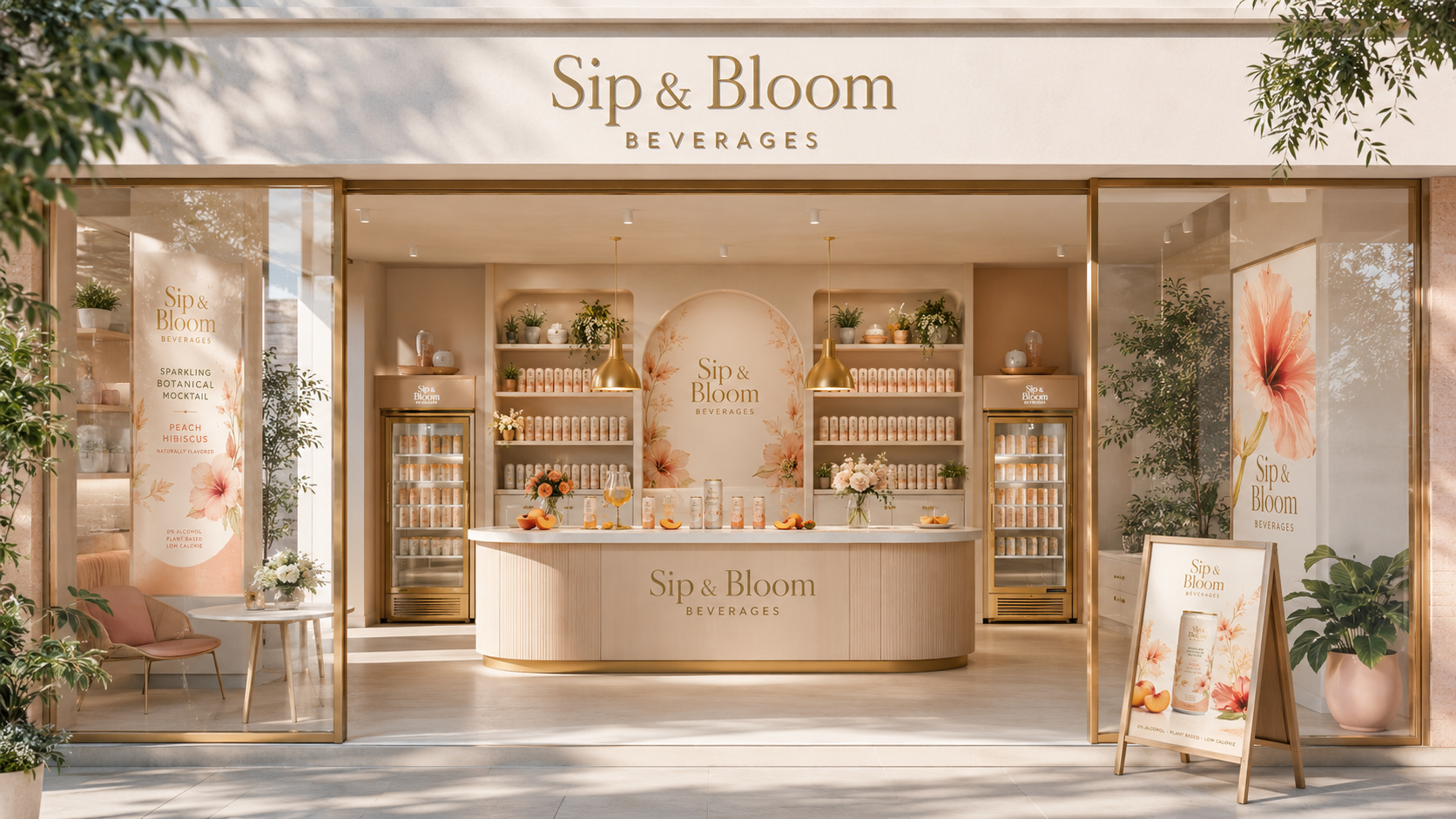 Sip & Bloom café and brand environment mockup
