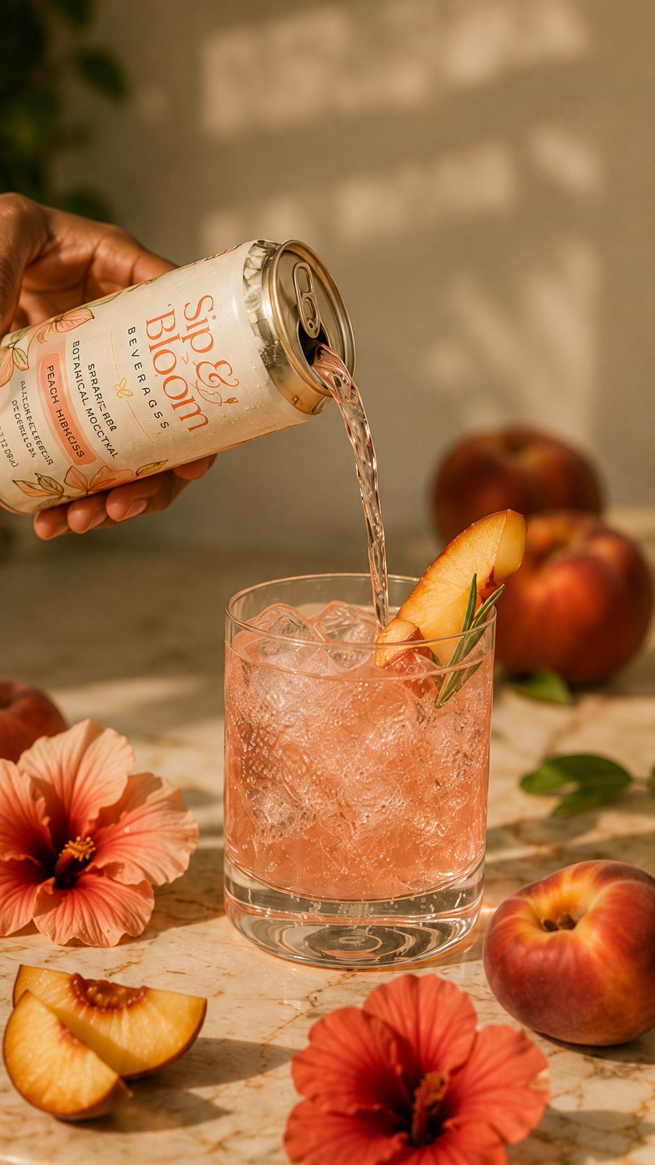Malik Brooks enjoying a Sip & Bloom beverage beside natural botanicals